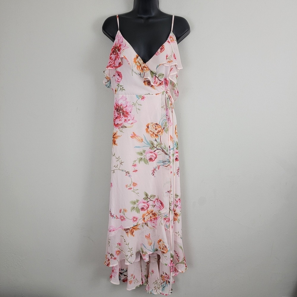 Lulus Spaghetti Straps‎ Maxi Tie Dress Womens S VNeck Pink Floral Lightweight